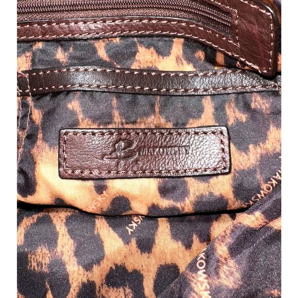 B. Makowsky Women’s Brown/Silver Metallic Leather Shoulder Handbag - Picture 7 of 7